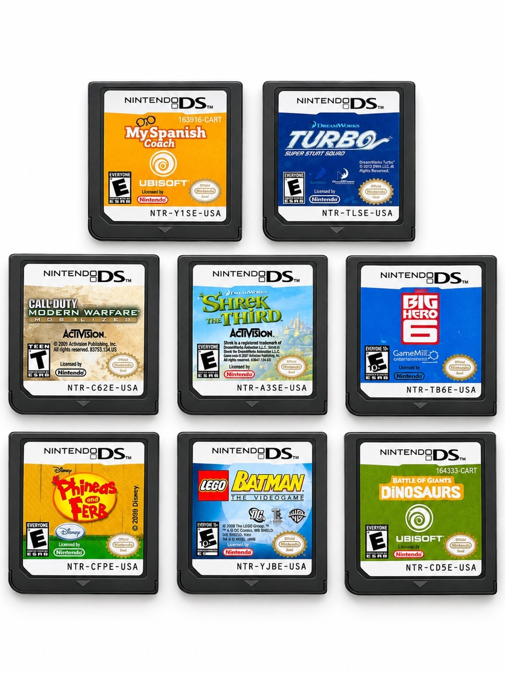 Nintendo DS 8 Game Lot LEGO Batman COD Shrek Phineas Turbo Big Hero 6